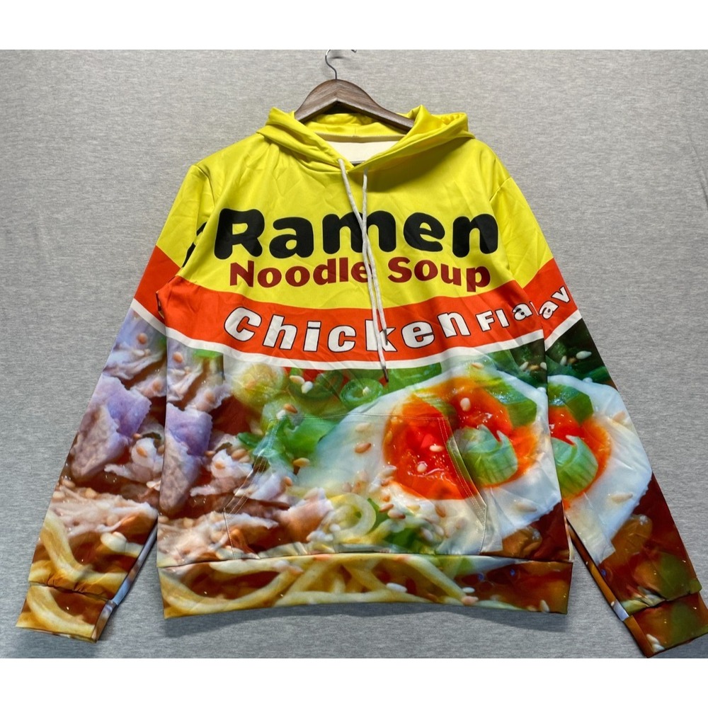 Ramen Noodle Soup Chicken Hoodie Mens Large Multi 3D All Over Printed Drawstring